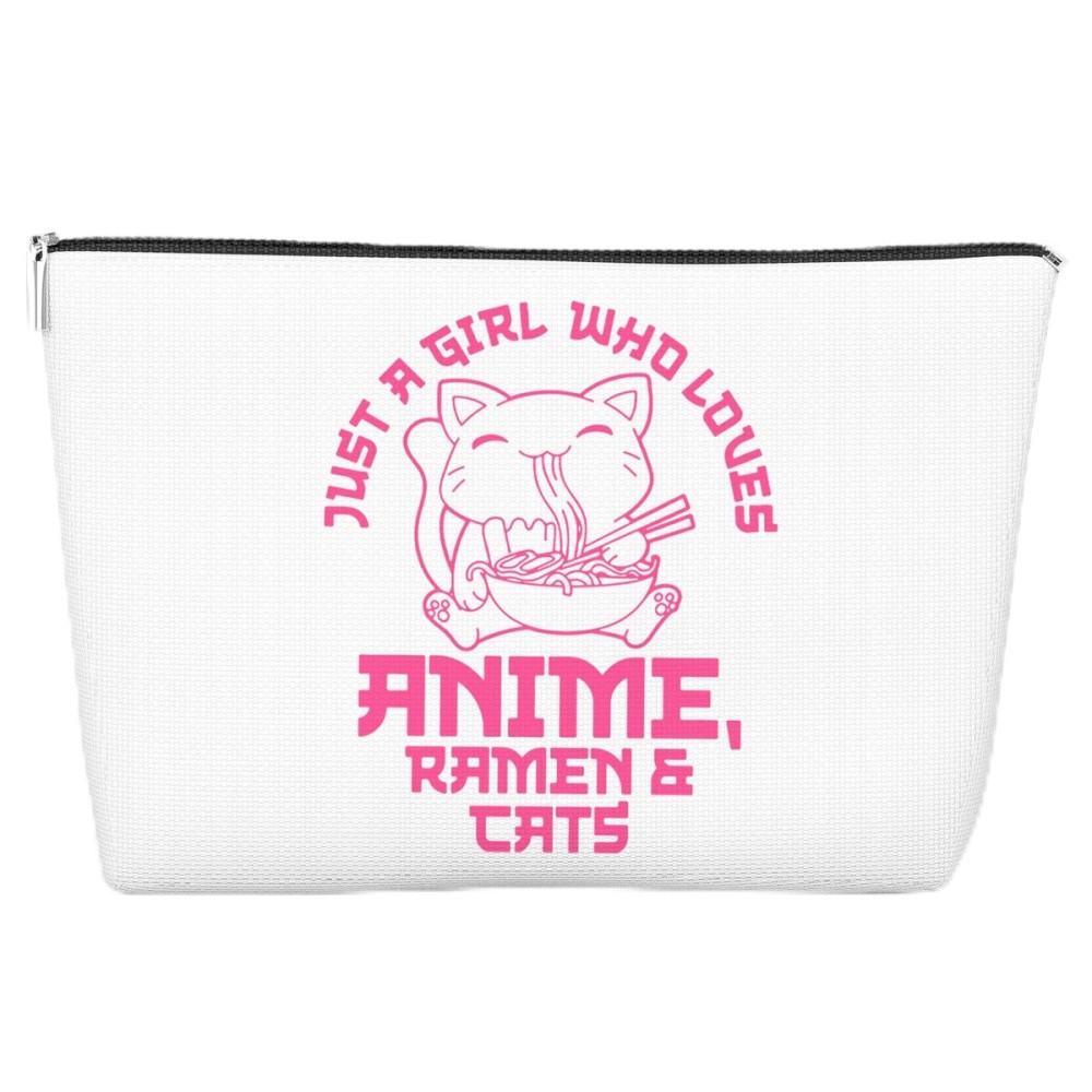 JJOINUS Cat Makeup Bag Gifts, Cute Cosmetic Bag Just A Girl Who Love Cats Themd For Daughters, Christmas Gifts for Teen Girl, Bests Sisters, Friends, Birthday White Elephant 10x7 Inch