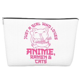 JJOINUS Cat Makeup Bag Gifts, Cute Cosmetic Bag Just A Girl Who Love Cats Themd For Daughters, Christmas Gifts for Teen Girl, Bests Sisters, Friends, Birthday White Elephant 10x7 Inch
