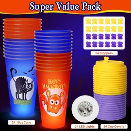 FZR Legend 24 Pack Halloween Party Decorations, Glow Halloween Cups, Pumpkin, Bat, Ghost Spider Horror Party Goodie Cups, Halloween Party Supplies, Halloween Party Decor Adults Party Birthday Favor