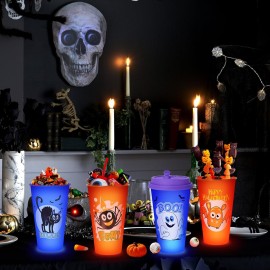FZR Legend 24 Pack Halloween Party Decorations, Glow Halloween Cups, Pumpkin, Bat, Ghost Spider Horror Party Goodie Cups, Halloween Party Supplies, Halloween Party Decor Adults Party Birthday Favor