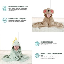 TMIELYBS 2 Pack Premium Soft Baby Bath Towels with Hood - Green Dinosaur + Brown Koala - Ultra Absorbent, Baby Stuff Shower for Boys and Girls