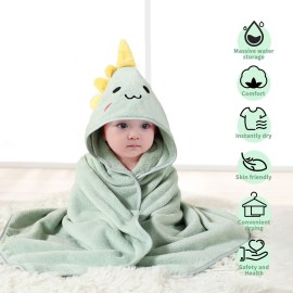 TMIELYBS 2 Pack Premium Soft Baby Bath Towels with Hood - Green Dinosaur + Brown Koala - Ultra Absorbent, Baby Stuff Shower for Boys and Girls