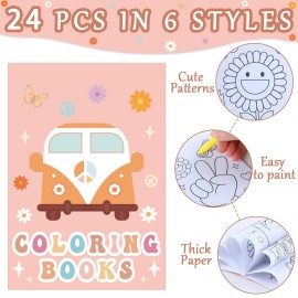 CHUNNIN 48Pcs Bulk Groovy Coloring Books with Crayons Boho Rainbow Coloring Books for Kids Hippie Bus Retro Flowers Pattern DIY Hand Drawing for Boys Girls Groovy Birthday Party Favors