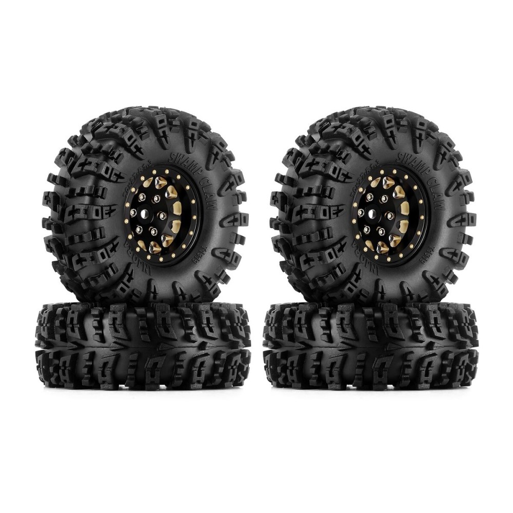 INJORA 1.3 Wheel Tires Set S5 Swamp Claw Mud Terrain Tires 70 * 27mm for 1/18 1/24 RC Crawler Car(Black Gold)