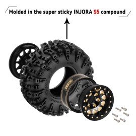 INJORA 1.3 Wheel Tires Set S5 Swamp Claw Mud Terrain Tires 70 * 27mm for 1/18 1/24 RC Crawler Car(Black Gold)
