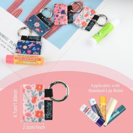Beautyflier Cute Elastic Lip Balm Holder Keychain, Lipstick Sleeve Lip Gloss Sleeve Holder for Burts Bees Chapstick, Lip Balm Holder Compatible with Blistex Lip Balm (Flowers, 4pcs)