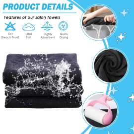 Puomue 6 Pack Black Salon Towels, Super Soft and Absorbent Microfiber Hair Towel for Salon, Bath, Spa, Pool and Home, 27 inch X 16 inch, Black