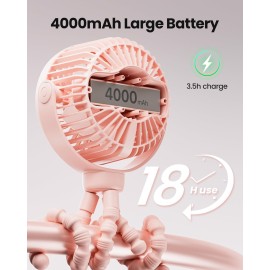 SHEWIND Stroller Fan, 4000mAh Portable Battery Operated Smal Clip on Fan, 4 Speed Rechargeable Mini Personal Cooling, Travel for Baby Car Seat Crib(Pink)
