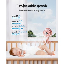 SHEWIND Stroller Fan, 4000mAh Portable Battery Operated Smal Clip on Fan, 4 Speed Rechargeable Mini Personal Cooling, Travel for Baby Car Seat Crib(Pink)