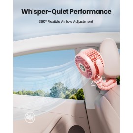 SHEWIND Stroller Fan, 4000mAh Portable Battery Operated Smal Clip on Fan, 4 Speed Rechargeable Mini Personal Cooling, Travel for Baby Car Seat Crib(Pink)