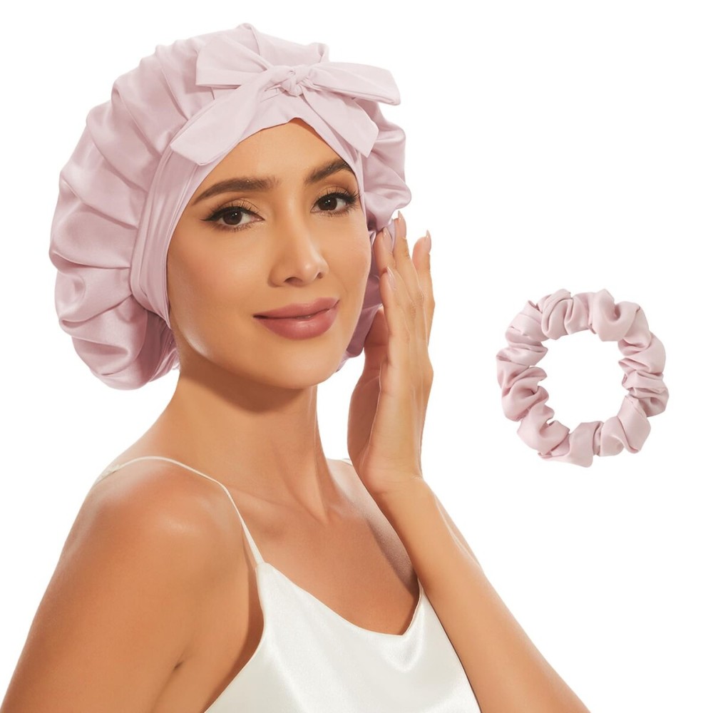 Western Gull 22 Momme 100% Mulberry Silk Bonnet for Sleeping Hair Care Women, Adjustable Bands Silk Hair Wrap for Sleep (Pink)