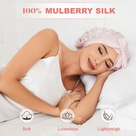 Western Gull 22 Momme 100% Mulberry Silk Bonnet for Sleeping Hair Care Women, Adjustable Bands Silk Hair Wrap for Sleep (Pink)