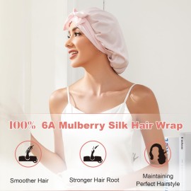 Western Gull 22 Momme 100% Mulberry Silk Bonnet for Sleeping Hair Care Women, Adjustable Bands Silk Hair Wrap for Sleep (Pink)
