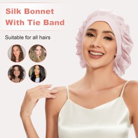 Western Gull 22 Momme 100% Mulberry Silk Bonnet for Sleeping Hair Care Women, Adjustable Bands Silk Hair Wrap for Sleep (Pink)