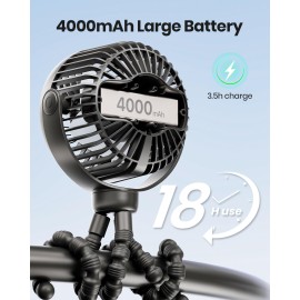 SHEWIND Stroller Fan, 4000mAh Portable Battery Operated Smal Clip on Fan, 4 Speed Rechargeable Mini Personal Cooling, Travel for Baby Car Seat Crib(Black)
