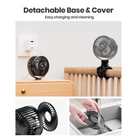 SHEWIND Stroller Fan, 4000mAh Portable Battery Operated Smal Clip on Fan, 4 Speed Rechargeable Mini Personal Cooling, Travel for Baby Car Seat Crib(Black)