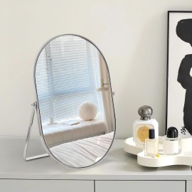 Numjeg Vanity Makeup Mirror for Desk with Metal Stand Tabletop Mount Makeup Oval Mirrors 90Adjustable Rotation Portable Cosmetic Mirror for Travel Bedroom,Office, Dresser,Countertop