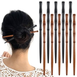 10 Pcs Retro Hair Chopsticks for Women Wooden Hairpin for Buns Bamboo Shape Hair Pins for Long Hair Hair Accessories for Women Girls Daily Hair Decoration(Black, Brown)