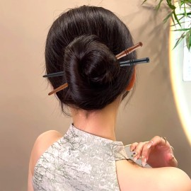 10 Pcs Retro Hair Chopsticks for Women Wooden Hairpin for Buns Bamboo Shape Hair Pins for Long Hair Hair Accessories for Women Girls Daily Hair Decoration(Black, Brown)