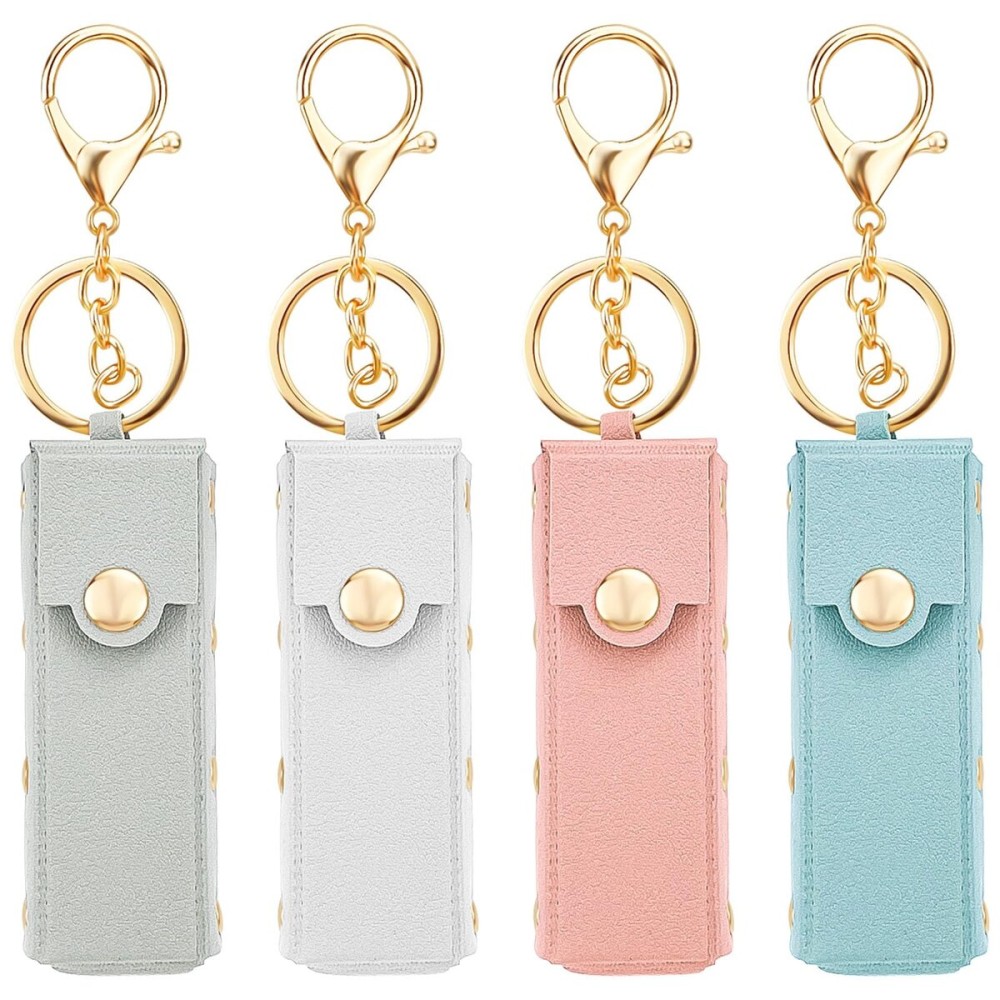 4-in-1 Lipstick Case - PU Leather Lip Balm Organizer with Chapstick Holder Keychain + Travel Storage Case for Women (Pink, Blue, Gray, White) 4-in-1 Lipstick Case - PU Leather Lip Balm Organizer with Chapstick Holder Keychain + Travel Storage Case for Women (Pink, Blue, Gray, White)