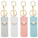 4-in-1 Lipstick Case - PU Leather Lip Balm Organizer with Chapstick Holder Keychain + Travel Storage Case for Women (Pink, Blue, Gray, White)