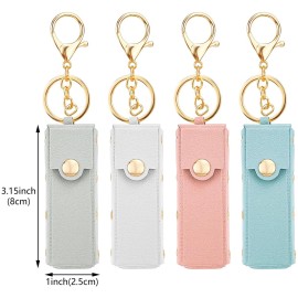 4-in-1 Lipstick Case - PU Leather Lip Balm Organizer with Chapstick Holder Keychain + Travel Storage Case for Women (Pink, Blue, Gray, White) 4-in-1 Lipstick Case - PU Leather Lip Balm Organizer with Chapstick Holder Keychain + Travel Storage Case for Women (Pink, Blue, Gray, White)