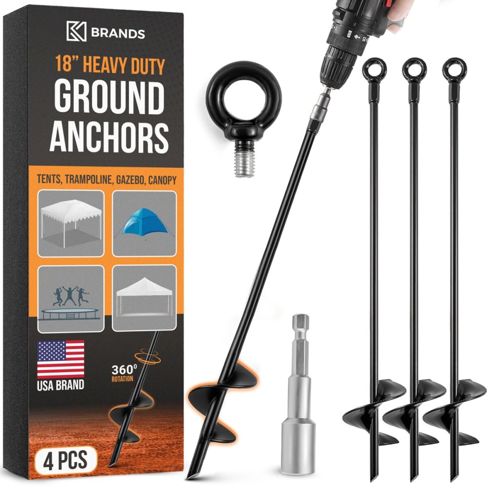 18\'\' Ground Anchors Heavy Duty for High Winds - Earth Stakes Screw-in Shed Kit for Mobile Homes, Swing Sets, Tents, Carports, Gazebos, and Hurricane Tie-Downs Anchor