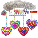 28 Sets Heart Suncatchers for Windows Valentine\'s Day Suncatcher Craft Kits DIY Window Paint Art Heart Sun Catchers for Classroom Art Craft Mother\'s Day Party Supplies