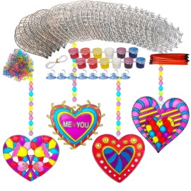 28 Sets Heart Suncatchers for Windows Valentine\'s Day Suncatcher Craft Kits DIY Window Paint Art Heart Sun Catchers for Classroom Art Craft Mother\'s Day Party Supplies