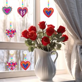28 Sets Heart Suncatchers for Windows Valentine\'s Day Suncatcher Craft Kits DIY Window Paint Art Heart Sun Catchers for Classroom Art Craft Mother\'s Day Party Supplies