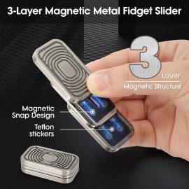 JUDIXY Magnetic Fidget Slider 3 Layer, Fidget Toys Adults for Stress Relief ADHD Anxiety with Click Sound, Portable Desk Fidget Gadget, Gifts for Boyfriend Husband Father (Silver)