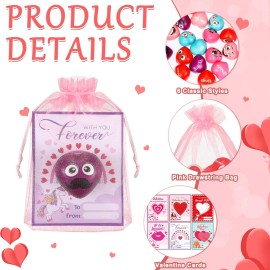 Halloscume 48 Sets Valentine Heart Stress Ball Bulk with Organza Bags and Valentine Cards Stress Relief Fidget Toy Heart Fidget Toy for Valentine Party Favors Classroom Prize Exchange Gifts