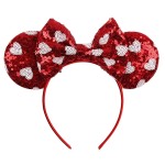 Mouse Ears Headbands Glitter Bow Valentines Day Headband Red Sequin Hair Band with Heart Patterns, Mouse Ears Hair Hoop Party Hair Accessories for Girls Women New Year Wedding Birthday Gift 1PCS