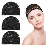 Abeillo 3PCS Crochet Hair Net, Hair Wrap Net, Mesh Wrapping Hair Nets Cap Soft Reusable Crocheted Sleep Cap for Women, Hair Wrap for Sleep Hair Silk Tidy (Black), Large