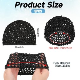 Abeillo 3PCS Crochet Hair Net, Hair Wrap Net, Mesh Wrapping Hair Nets Cap Soft Reusable Crocheted Sleep Cap for Women, Hair Wrap for Sleep Hair Silk Tidy (Black), Large