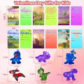 Valentines Day Gifts for Kids,Valentines Cards for Kids Classroom with Dinosaur Pop Fidget Toys,Valentines Exchange Gifts for Kids Classroom,Valentines Party Favors for Boys Girls