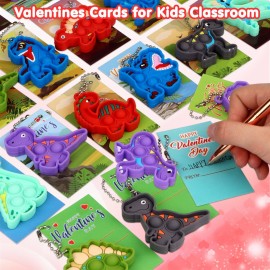 Valentines Day Gifts for Kids,Valentines Cards for Kids Classroom with Dinosaur Pop Fidget Toys,Valentines Exchange Gifts for Kids Classroom,Valentines Party Favors for Boys Girls