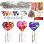 Ayhuhra 24 Sets Valentine\'s Heart Suncatcher Wind Chimes DIY Window Paint Art Craft Kits Crystal Pendant Heart Sun Catchers for Valentine\'s Day & Mother\'s Day Gifts Art Project