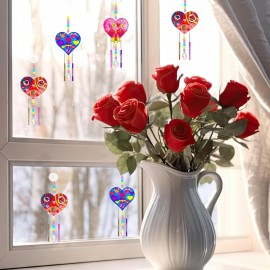 Ayhuhra 24 Sets Valentine\'s Heart Suncatcher Wind Chimes DIY Window Paint Art Craft Kits Crystal Pendant Heart Sun Catchers for Valentine\'s Day & Mother\'s Day Gifts Art Project