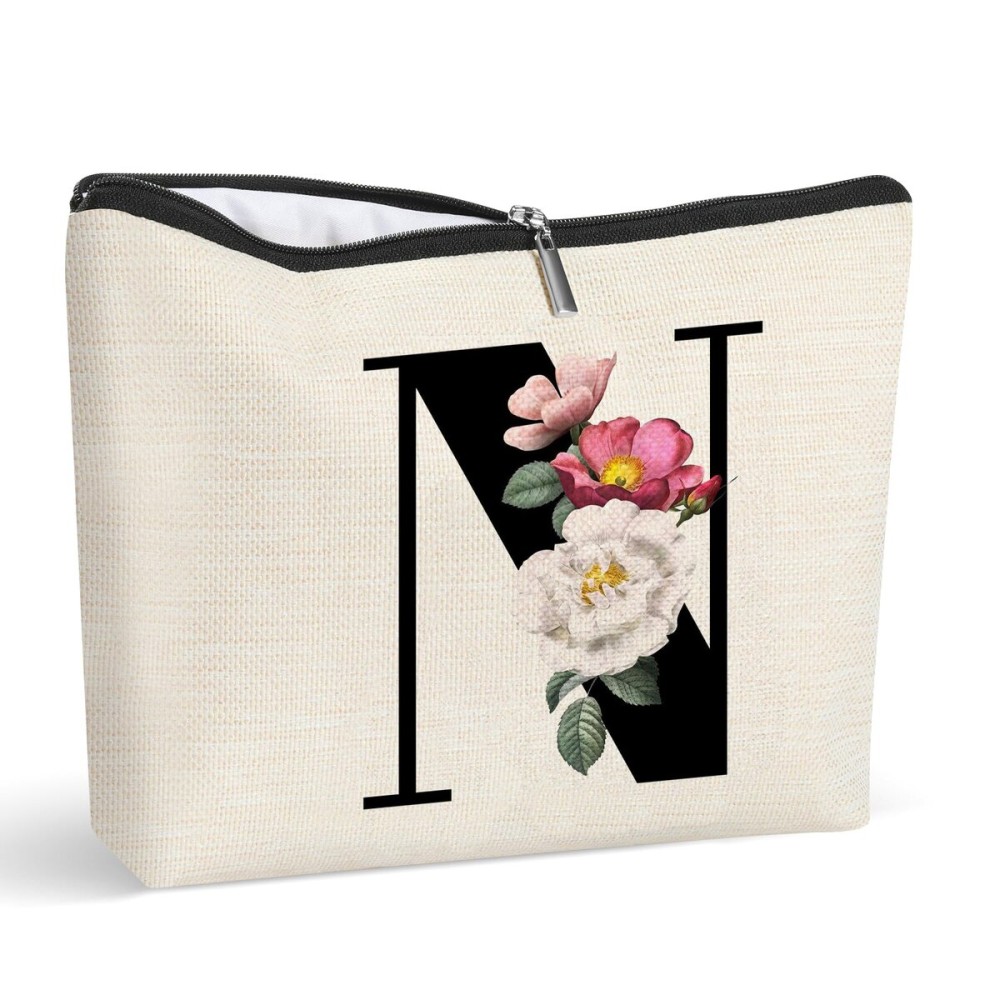 N Initial Personalized Cosmetic Bag, A-Z Monogrammed Makeup Bag Cute Makeup Bag with Letter N Large Cosmetic Bag Personalized Gift for Women Girls (N) N Initial Personalized Cosmetic Bag, A-Z Monogrammed Makeup Bag Cute Makeup Bag with Letter N Large Cosmetic Bag Personalized Gift for Women Girls (N)