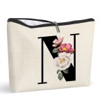 N Initial Personalized Cosmetic Bag, A-Z Monogrammed Makeup Bag Cute Makeup Bag with Letter N Large Cosmetic Bag Personalized Gift for Women Girls (N)
