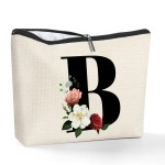Personalized Makeup Bag with Initials, Letter B Cosmetic Bag Toiletry Pouch A-Z Travel Make up Bag Monogram Toiletry Bag, Gifts for Women Teens Girls (B)