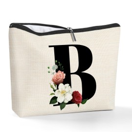 Personalized Makeup Bag with Initials, Letter B Cosmetic Bag Toiletry Pouch A-Z Travel Make up Bag Monogram Toiletry Bag, Gifts for Women Teens Girls (B)