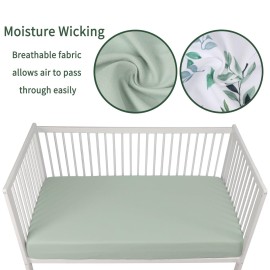 GUNTAIL Baby Crib Sheets for Boys Girls, 2 Pack Fitted Crib Sheet for Standard Crib and Toddler Mattress, Soft Microfiber Baby Sheet 52x28x8in (Leaf & Green)