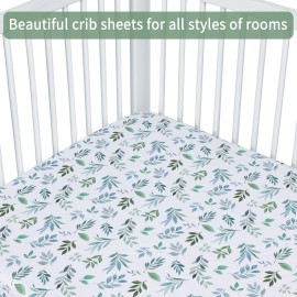 GUNTAIL Baby Crib Sheets for Boys Girls, 2 Pack Fitted Crib Sheet for Standard Crib and Toddler Mattress, Soft Microfiber Baby Sheet 52x28x8in (Leaf & Green)