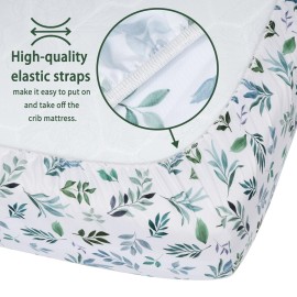 GUNTAIL Baby Crib Sheets for Boys Girls, 2 Pack Fitted Crib Sheet for Standard Crib and Toddler Mattress, Soft Microfiber Baby Sheet 52x28x8in (Leaf & Green)