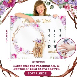 CraftyDream Highland Cow Baby Monthly Milestone 40 x 50\'\' Blanket Scotland Flower Prop Blanket for Baby Girl Highland Cow Newborn Infant Swaddle for Boys Girls Nursery