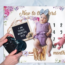 CraftyDream Highland Cow Baby Monthly Milestone 40 x 50\'\' Blanket Scotland Flower Prop Blanket for Baby Girl Highland Cow Newborn Infant Swaddle for Boys Girls Nursery