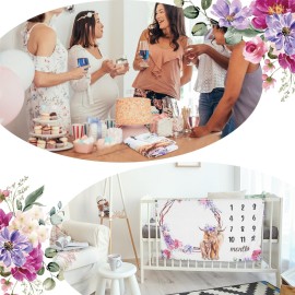 CraftyDream Highland Cow Baby Monthly Milestone 40 x 50\'\' Blanket Scotland Flower Prop Blanket for Baby Girl Highland Cow Newborn Infant Swaddle for Boys Girls Nursery