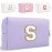 Small Personalized Letter Makeup Bag, Cute PU Leather Chenille Letters Cosmetic Bag Travel Makeup Pouch, Preppy Travel Organizer Zipper Pouch for Women&GirlsPurple-S
